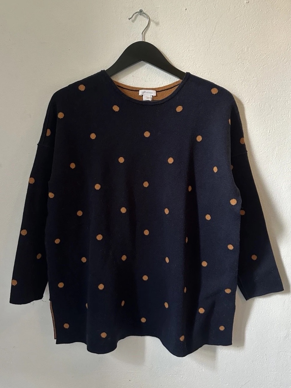 J.Jill Reversible Sweater M Petite Polka Dot Navy Tan Knit Vintage Style
